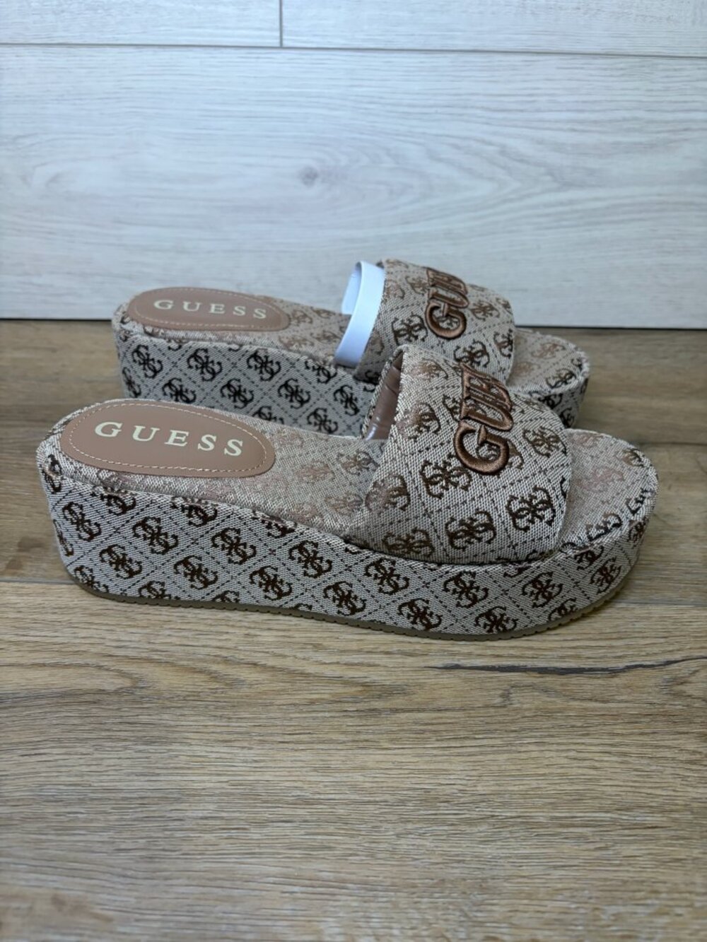 GUESS Logo Platform Slide Sandals Brown Size 9M